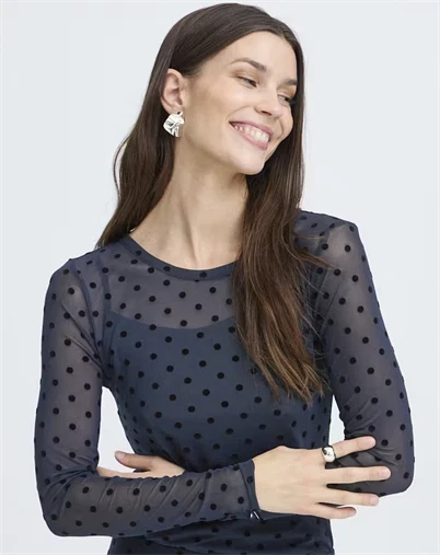 Fransa - FRDeta Langærmet Mesh Bluse - Salute W. Black Dots